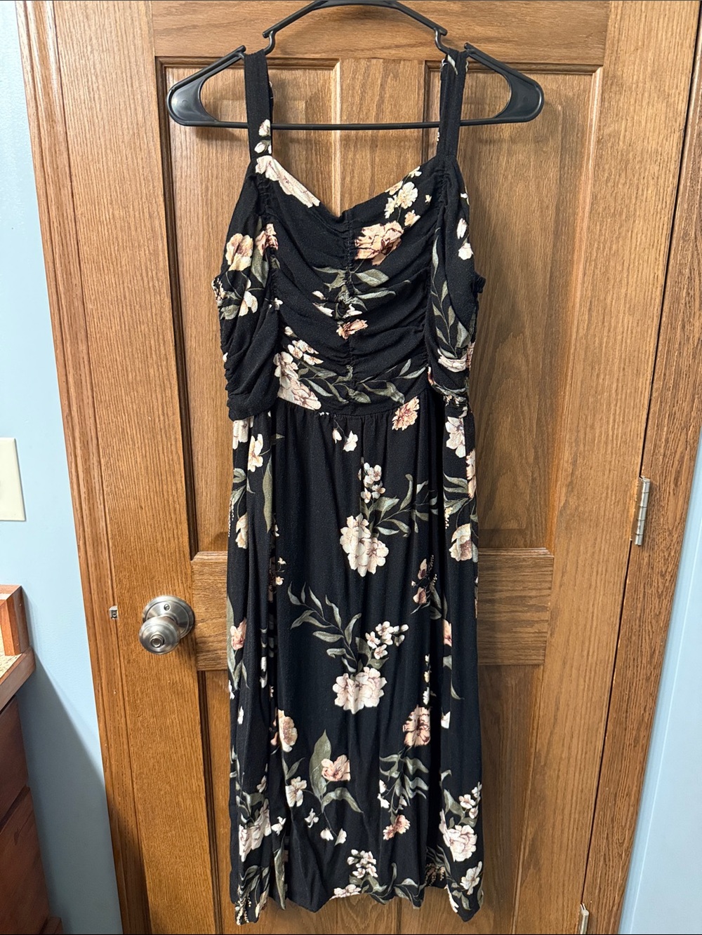 Maurices Black Floral Maxi Dress with Pink and Cream Blooms